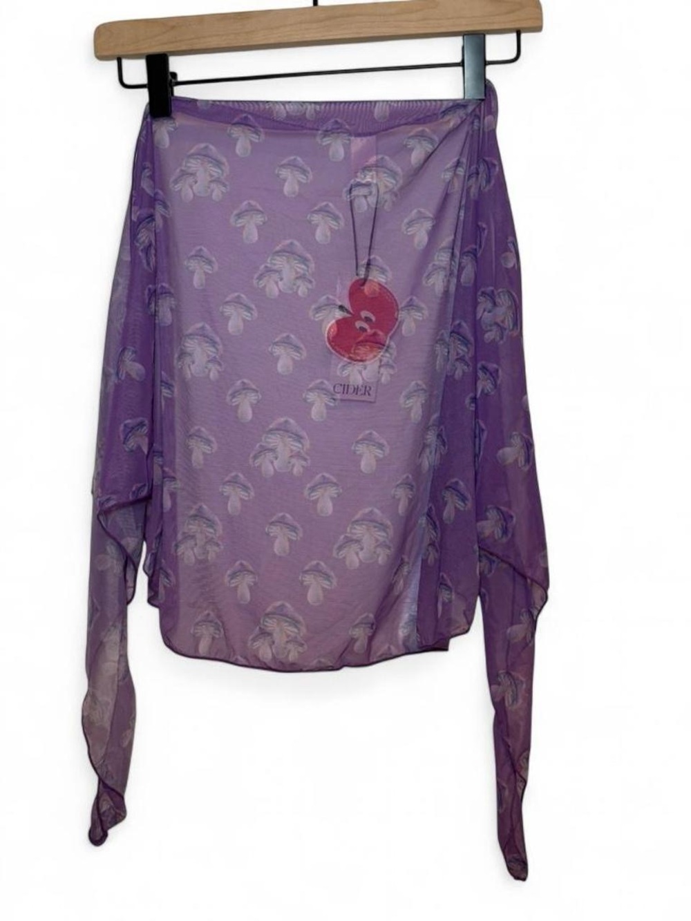 Cider NWT Sheer Lavender Mushroom Print Scarf Top